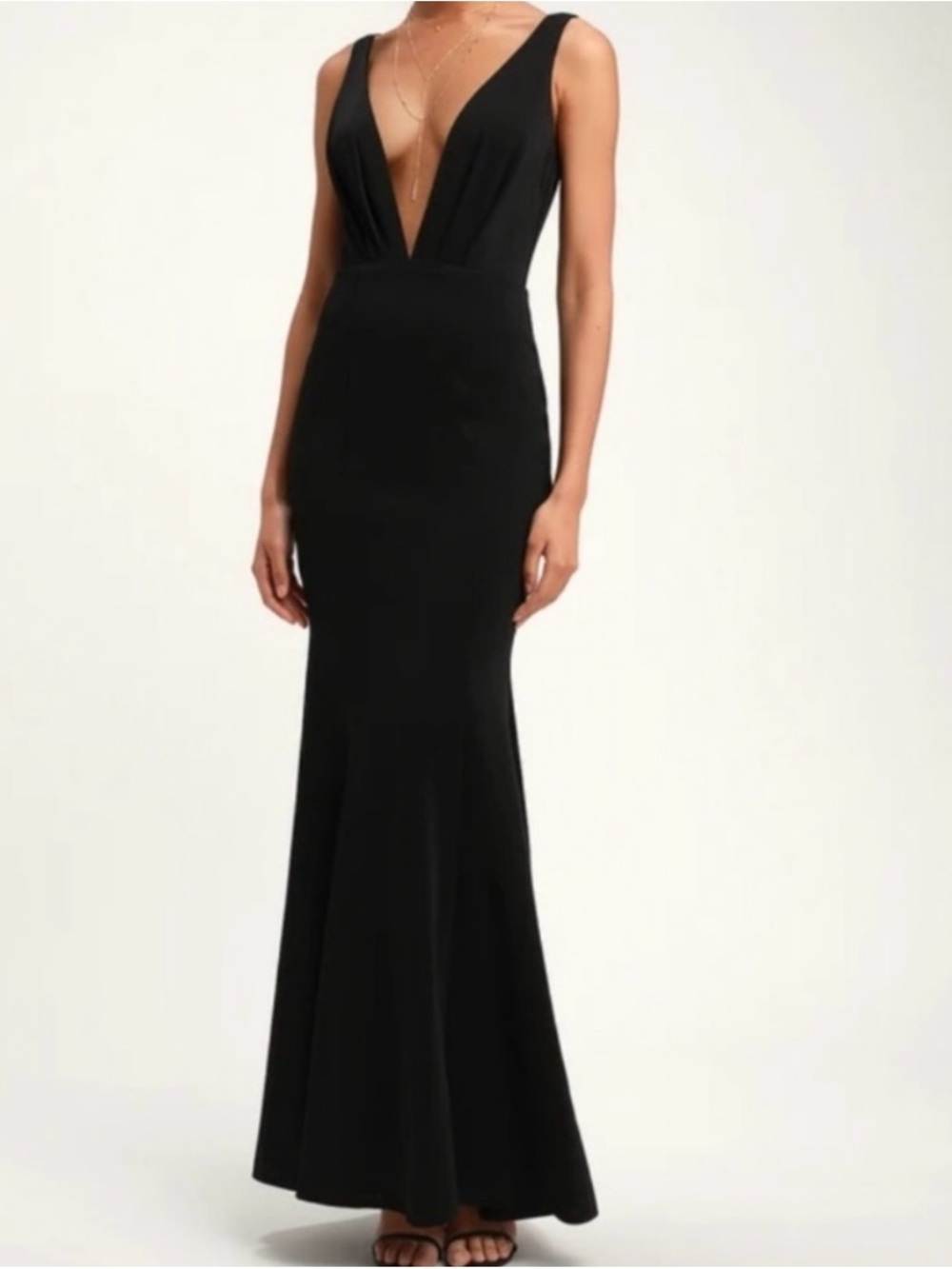 Lulu's Adelina Black Deep V-Neck Maxi, Black Tie Gown - Size M